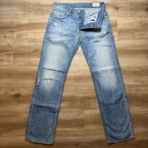 Diesel Larkee Jeans Men 30x32 Blue Straight Leg Light Wash Distressed Fade 0888J